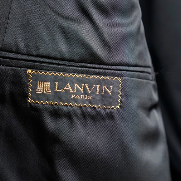 Vintage Lanvin Paris Single Breasted Black Wool Tuxedo Jacket Blazer, Size 44R - Picture 5 of 11